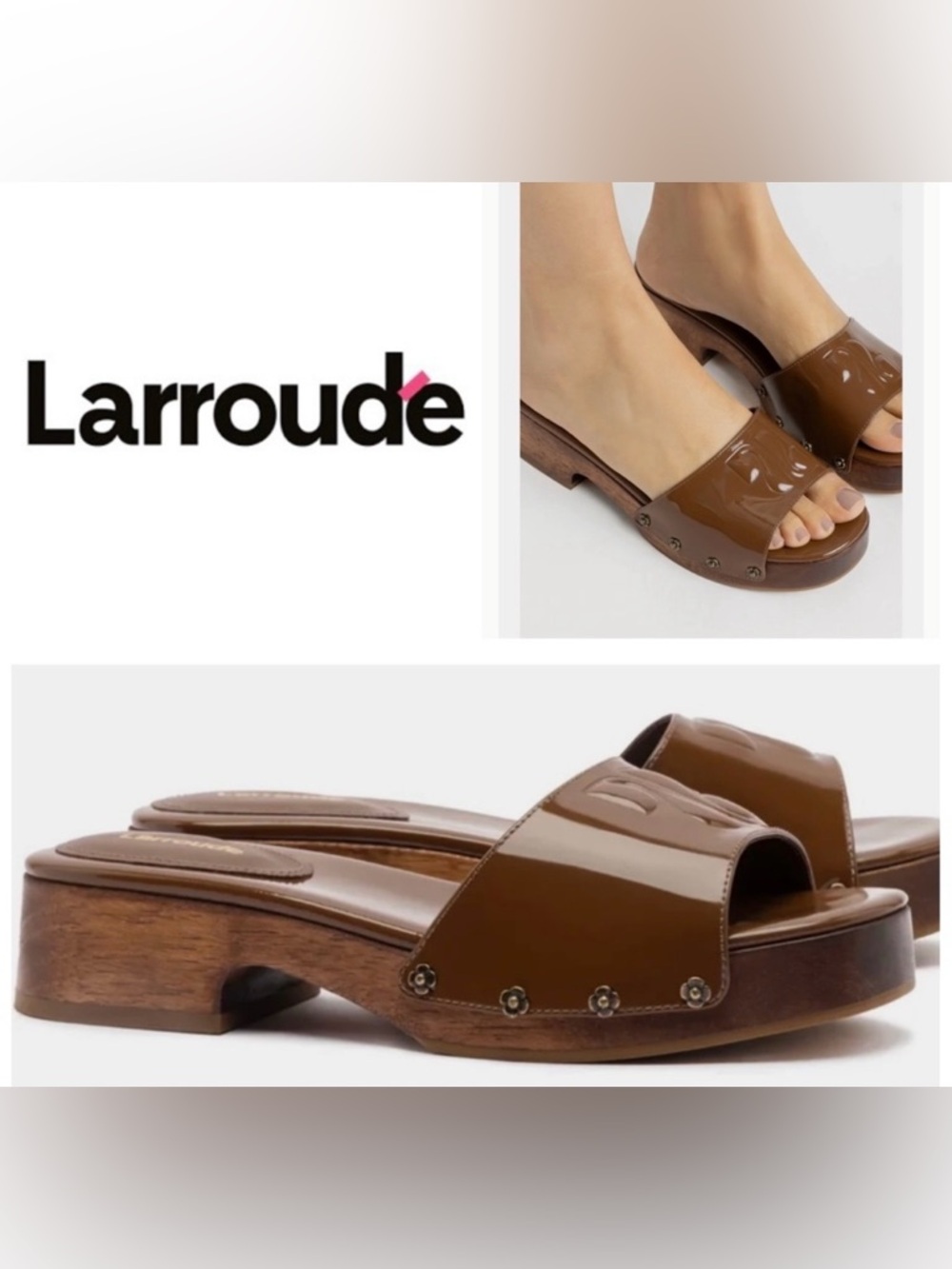 Larroude Brown Patent Leather Slide Mules